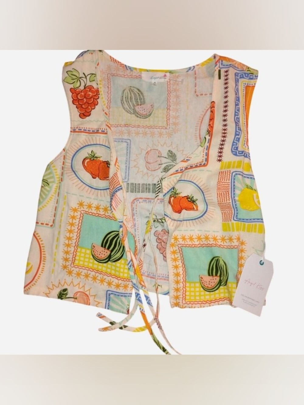 Angel Kiss Women's Vintage Style Fruit Stamp Pattern Linen Blend Tie-Front_Med